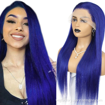 Cheap wholesale factory price 100 human color wigs, blue color human hair wigs, colored wigs for black women